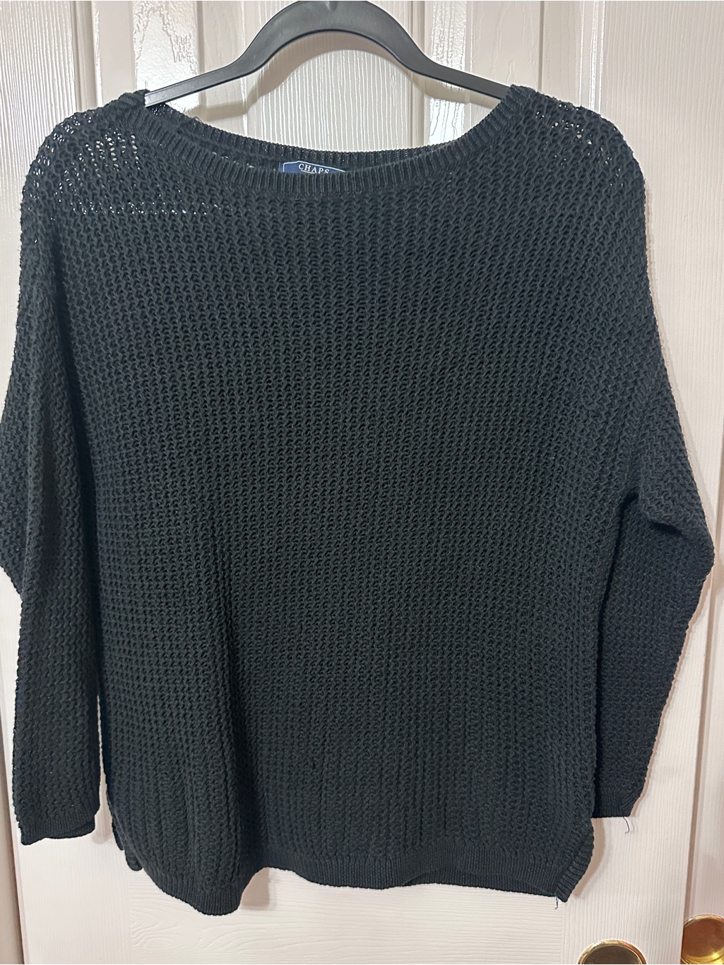 Chaps Black Waffle-Knit Scoop Crewneck Sweater
